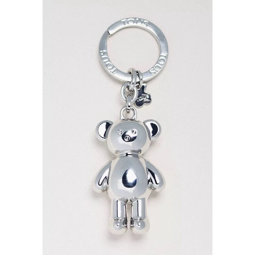 Anthropologie  TOUS Metal Teddy Bear Bag Charm Keychain Silver NEW